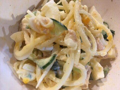 卵とツナときゅうりとたまねぎのスパゲティサラダ